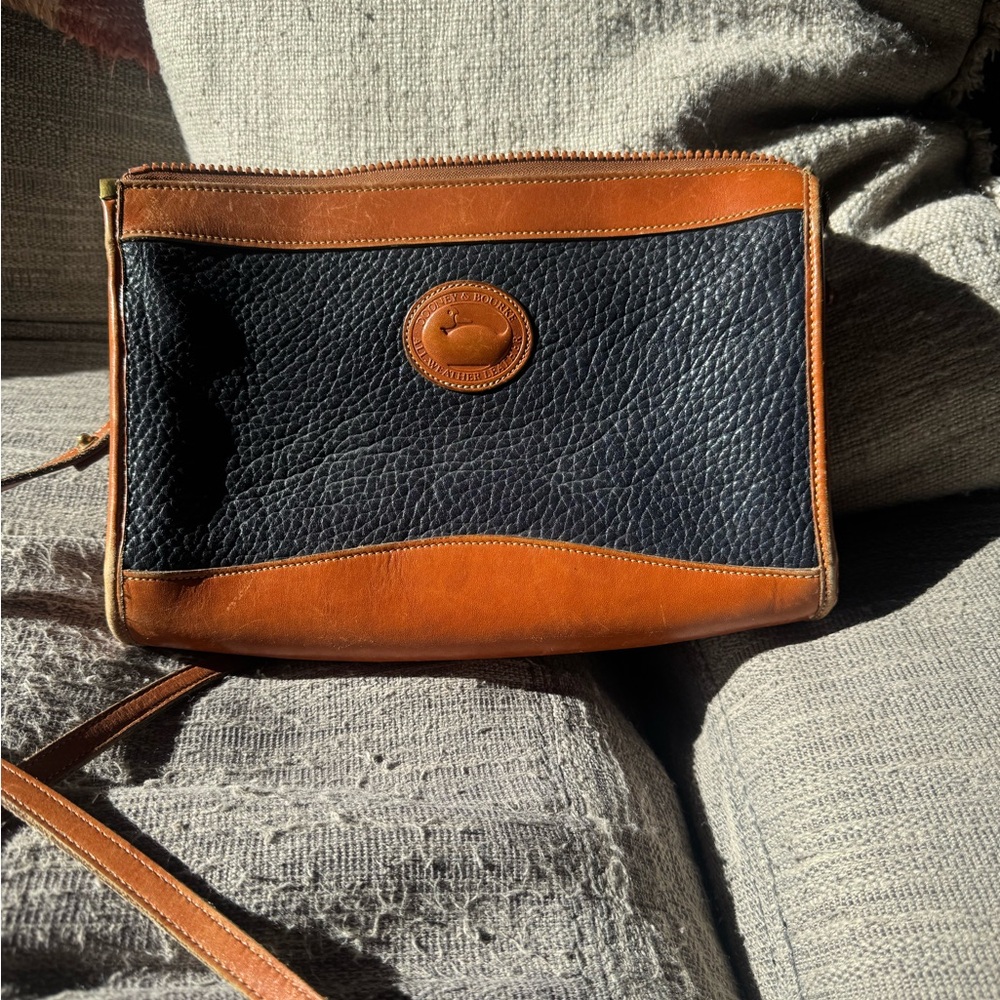 Dooney & Bourke Navy Blue and Tan Leather Bag